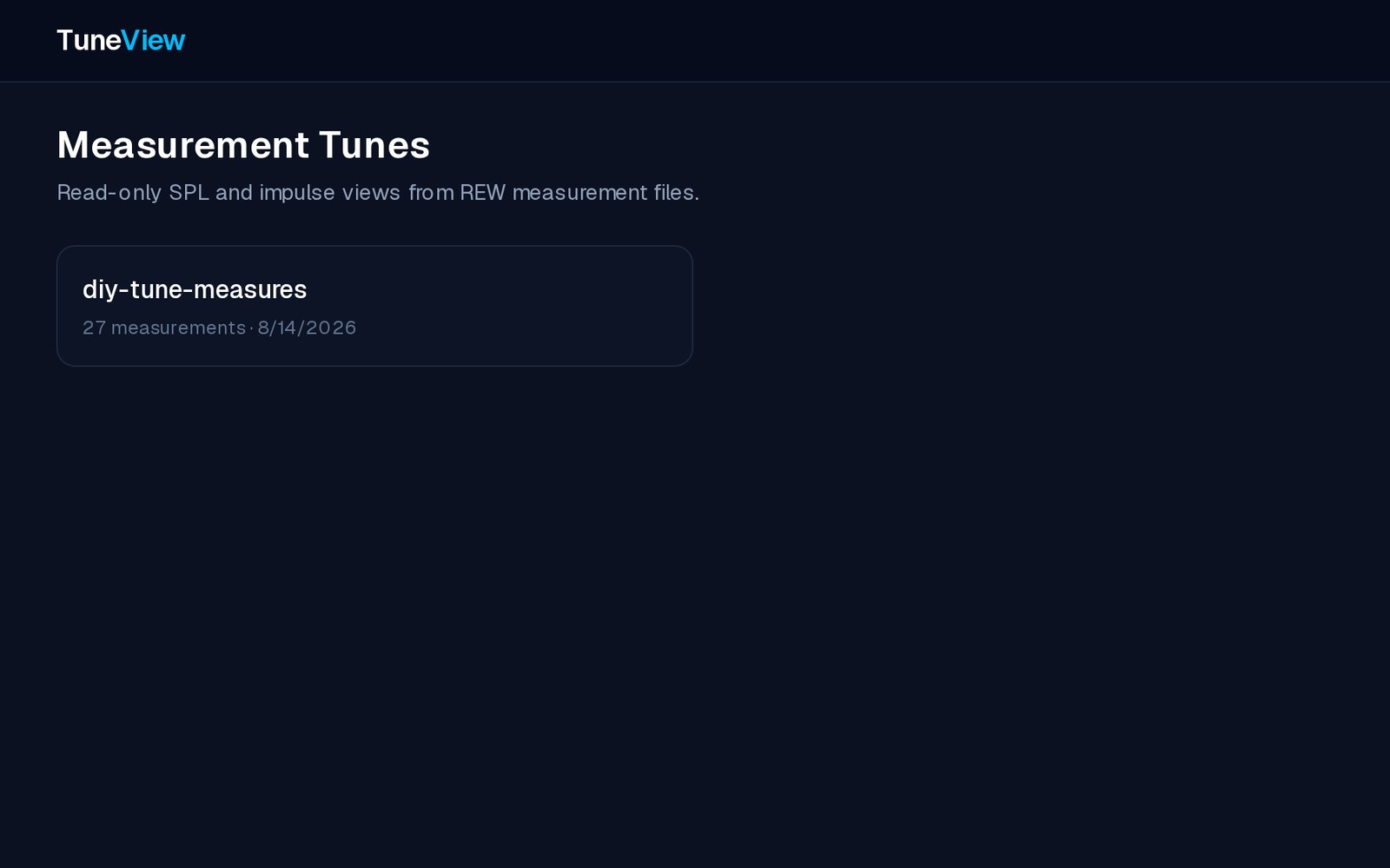TuneView measurement library listing REW measurement tunes